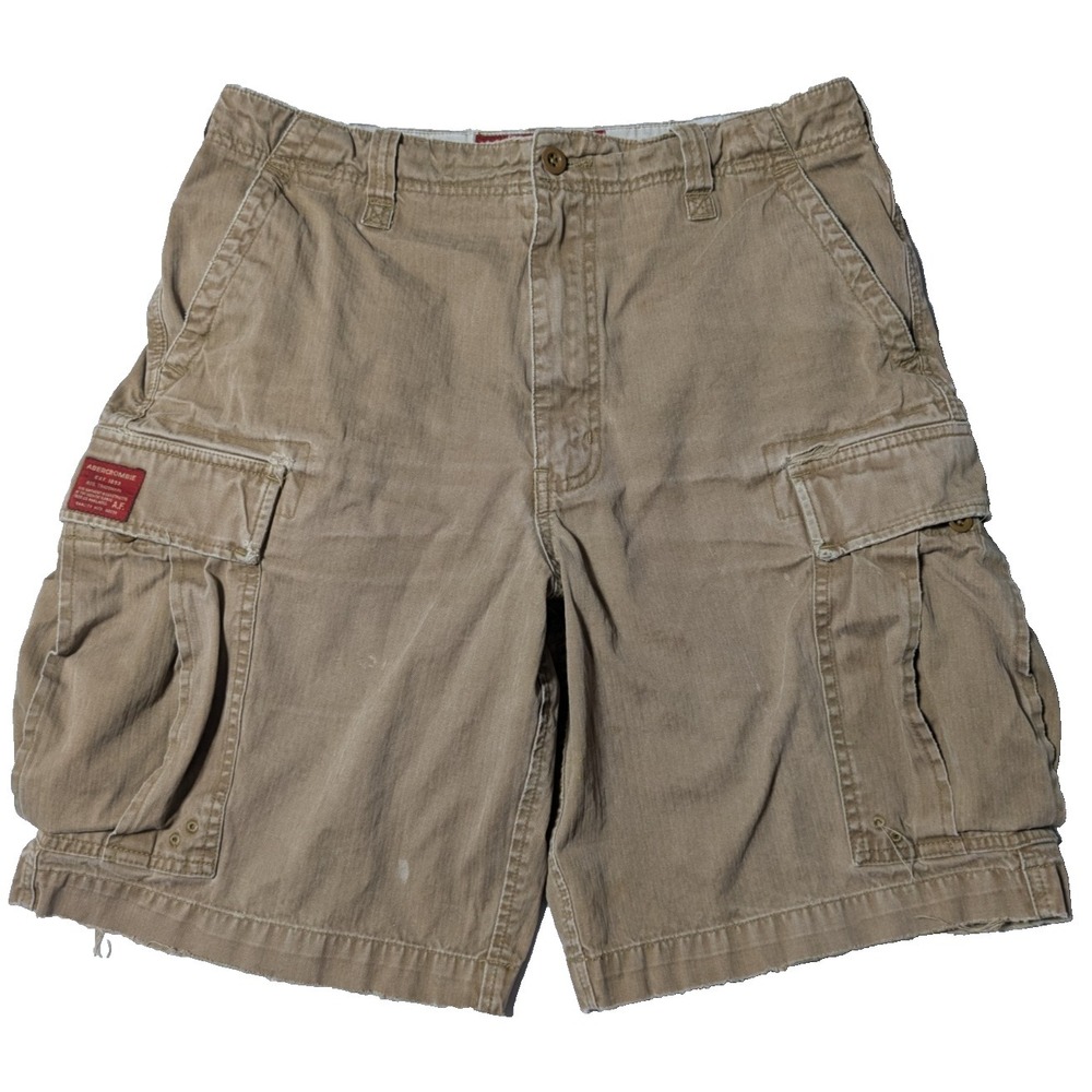 VTG ABERCROMBIE FITCH Dark Khaki Wellworn Cargo Shorts - Men 32 (Actual 34x10)